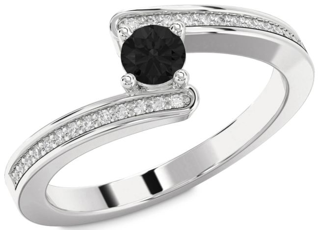 Black Diamond Silver Round Promise Ring