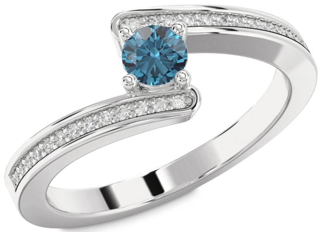 Blue Diamond Silver Round Promise Ring