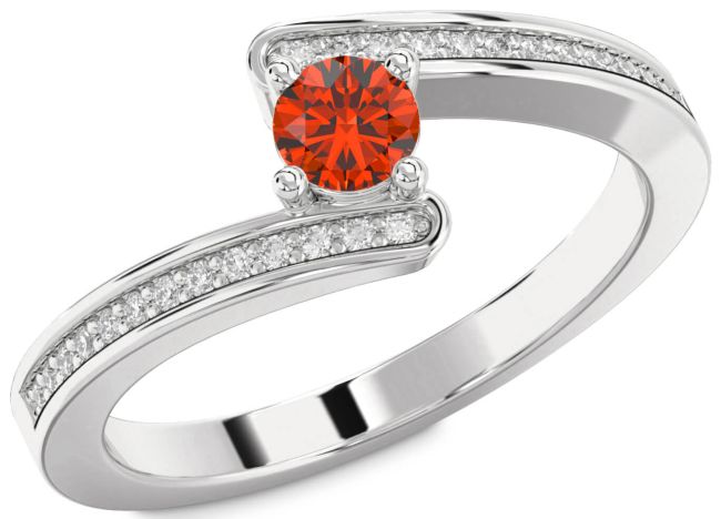 Diamond Fire Opal Silver Round Promise Ring