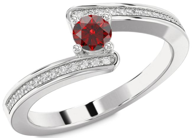 Diamond Garnet Silver Round Promise Ring