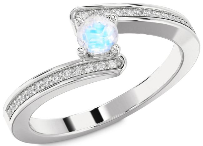 Diamond Moonstone Silver Round Promise Ring