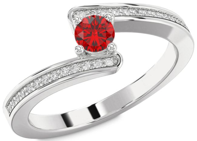 Diamond Ruby Silver Round Promise Ring