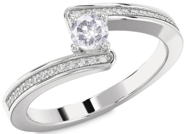 Salt & Pepper Diamond Silver Round Promise Ring