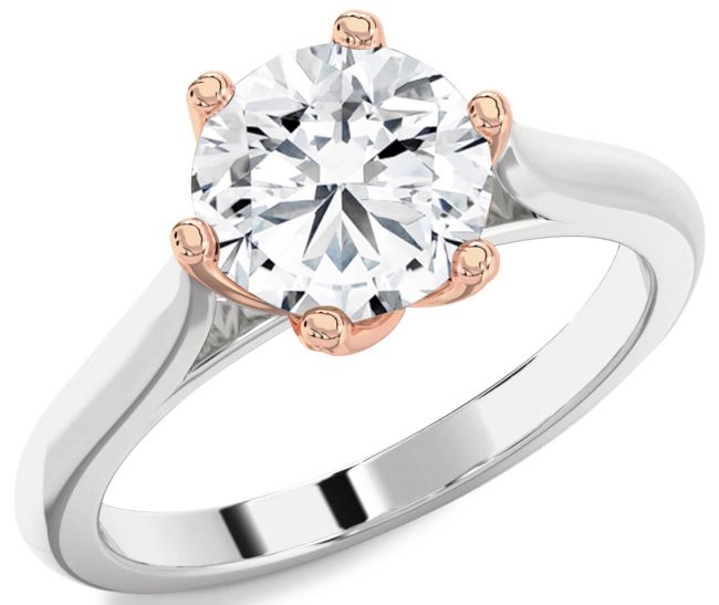 Diamond Silver & 10K Rose Gold Round Solitaire Engagement Ring