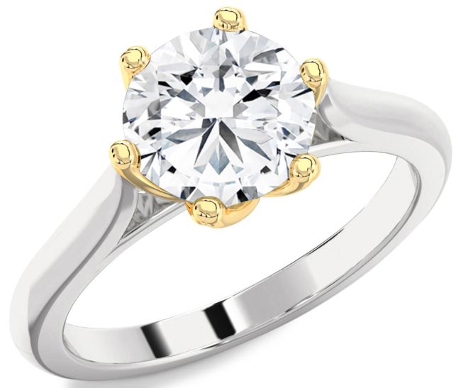 Diamond Gold Silver Round Solitaire Engagement Ring