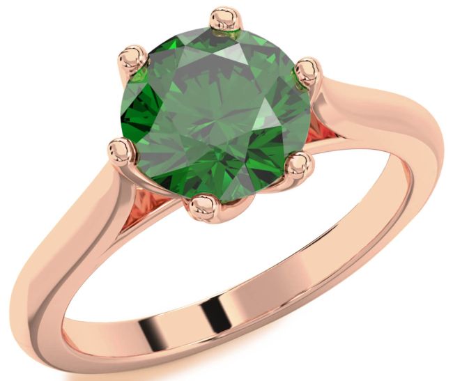 Emerald Rose Gold Silver Round Solitaire Engagement Ring