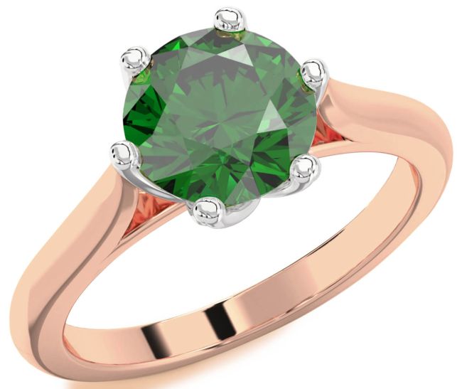 Emerald Rose Gold Silver Round Solitaire Engagement Ring