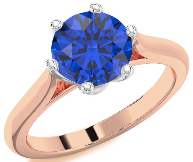 Blue Sapphire White Rose Gold Round Solitaire Engagement Ring