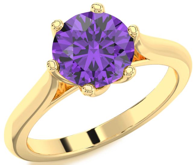 Amethyst Gold Silver Round Solitaire Engagement Ring