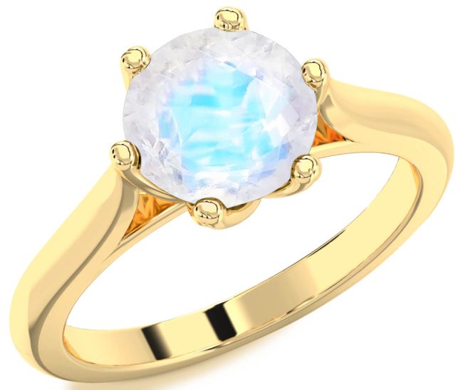 Moonstone Gold Silver Round Solitaire Engagement Ring