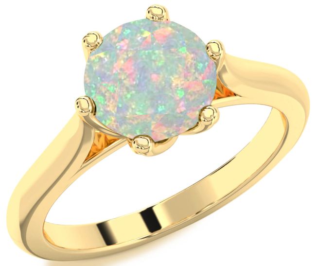 Opal Gold Silver Round Solitaire Engagement Ring