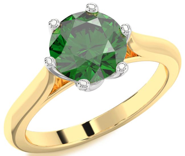 Emerald Gold Silver Round Solitaire Engagement Ring