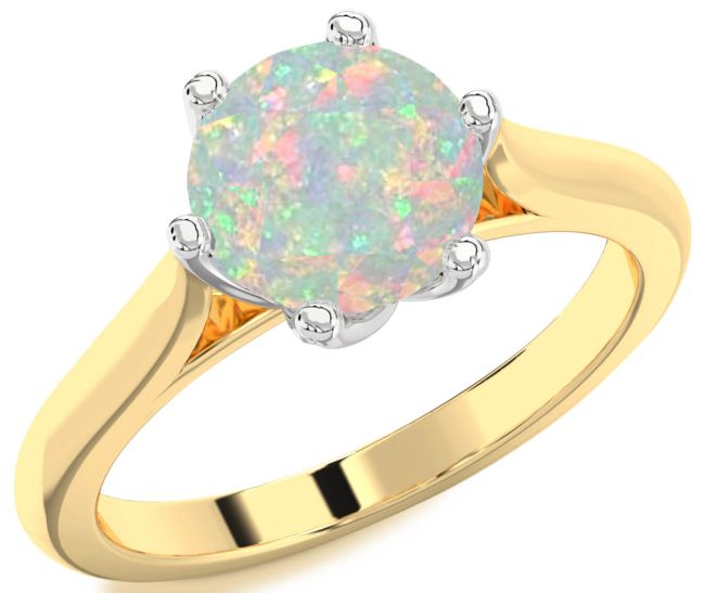 Opal Gold Silver Round Solitaire Engagement Ring