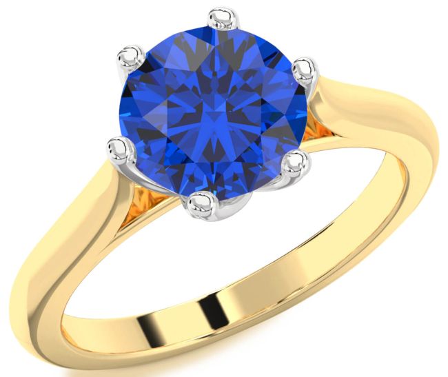 Blue Sapphire Gold Silver Round Solitaire Engagement Ring