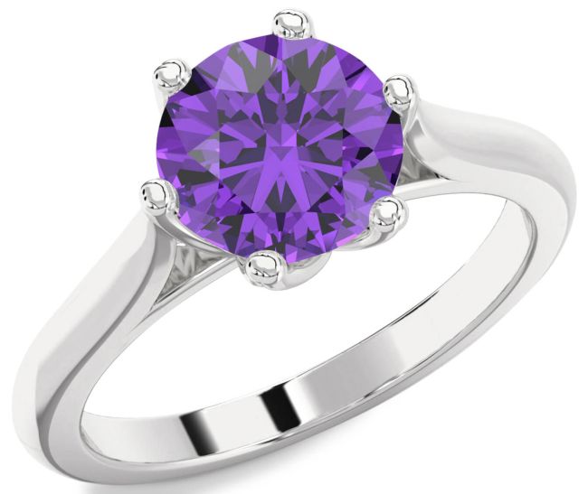Amethyst Silver Round Solitaire Engagement Ring