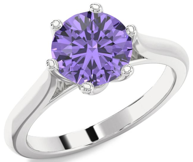 Alexandrite Silver Round Solitaire Engagement Ring