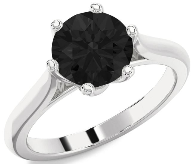 Black Diamond Silver Round Solitaire Engagement Ring
