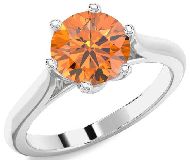 Citrine Silver Round Solitaire Engagement Ring
