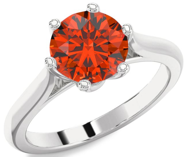 Fire Opal Silver Round Solitaire Engagement Ring