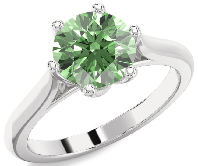 Green Diamond Silver Round Solitaire Engagement Ring