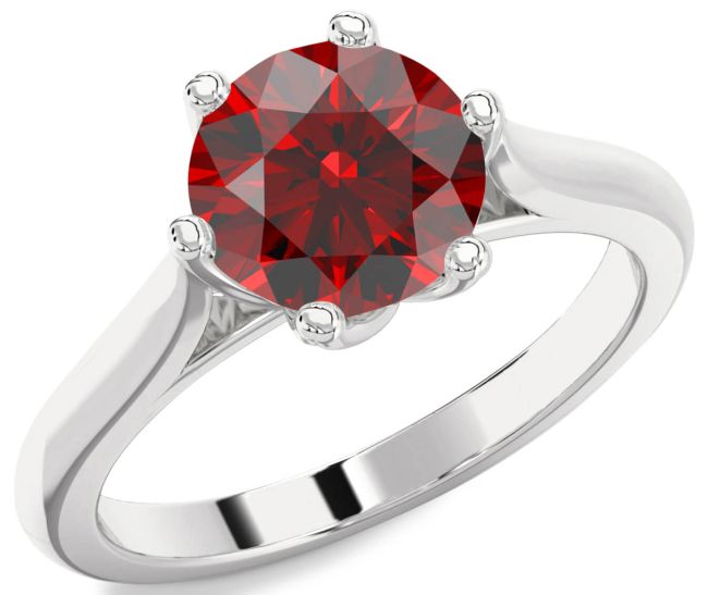 Garnet Silver Round Solitaire Engagement Ring