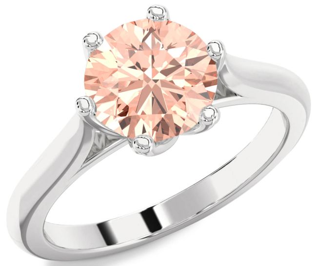 Morganite Silver Round Solitaire Engagement Ring