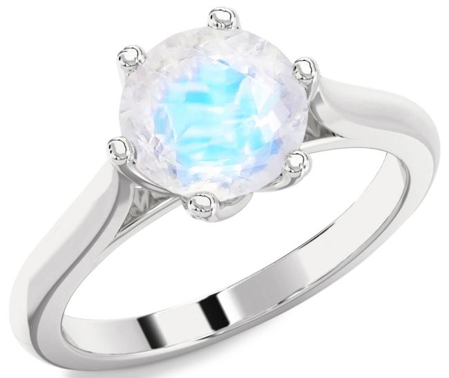 Moonstone Silver Round Solitaire Engagement Ring