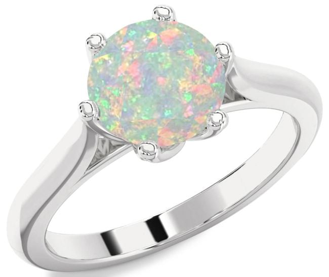 Opal Silver Round Solitaire Engagement Ring