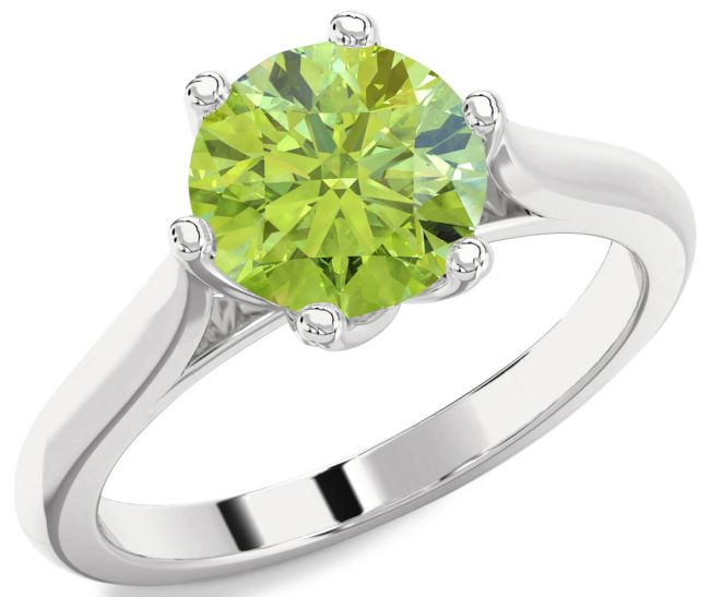 Peridot Silver Round Solitaire Engagement Ring
