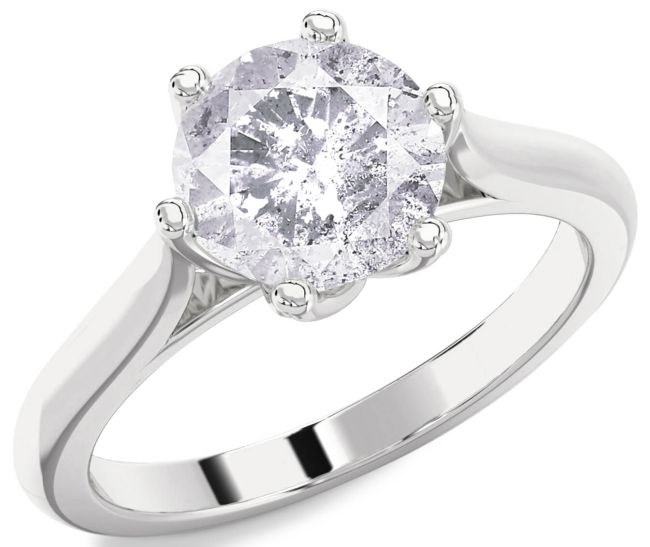 Salt & Pepper Diamond Silver Round Solitaire Engagement Ring
