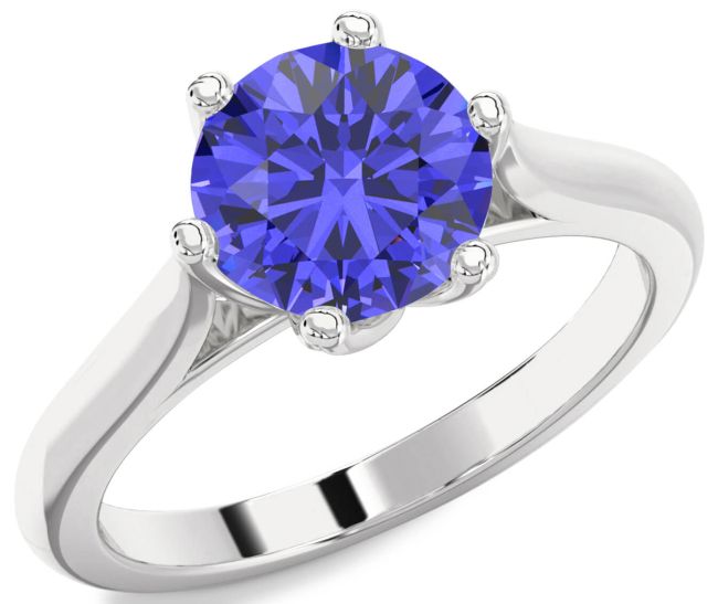 Tanzanite Silver Round Solitaire Engagement Ring