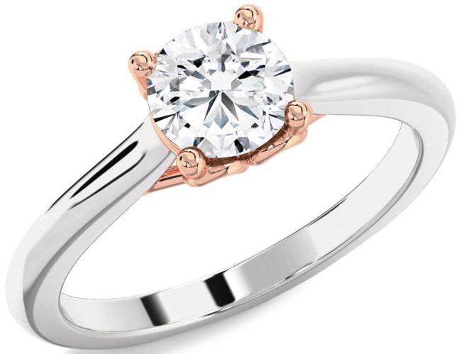 Diamond Silver & 10K Rose Gold Round Solitaire Engagement Ring