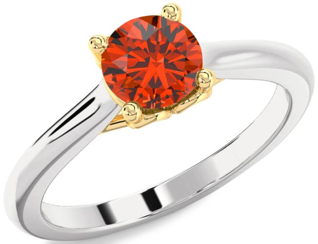 Fire Opal Gold Silver Round Solitaire Engagement Ring