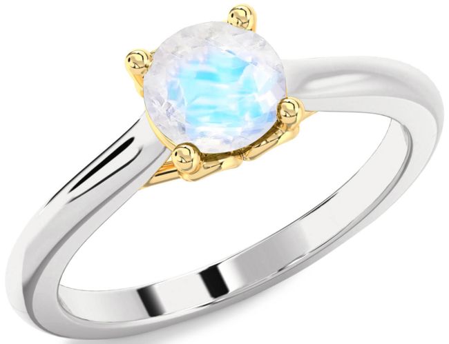 Moonstone Gold Silver Round Solitaire Engagement Ring