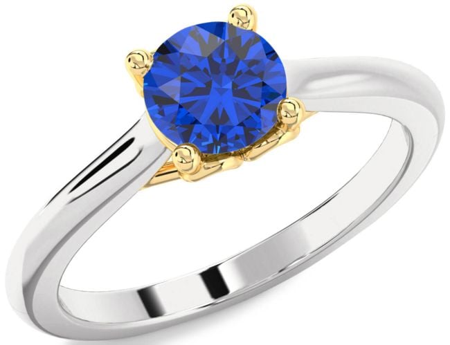 Blue Sapphire Gold Silver Round Solitaire Engagement Ring