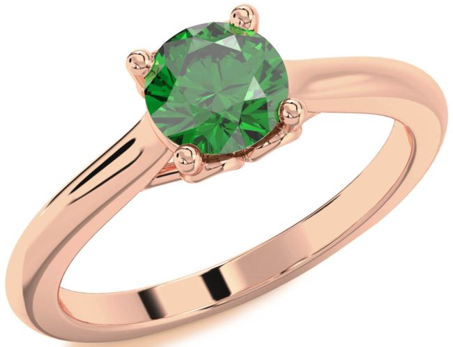 Emerald Rose Gold Silver Round Solitaire Engagement Ring
