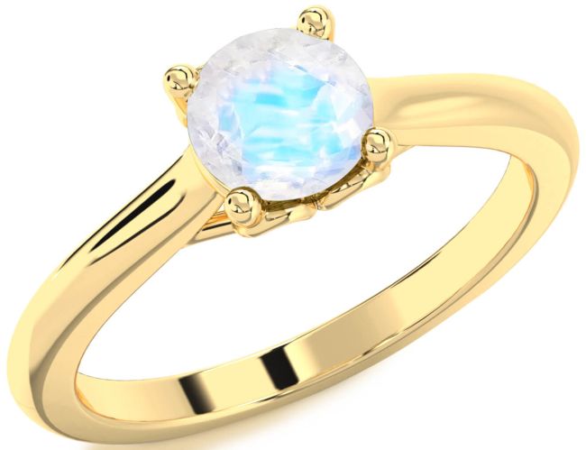Moonstone Gold Silver Round Solitaire Engagement Ring