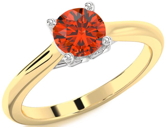 Fire Opal Gold Silver Round Solitaire Engagement Ring