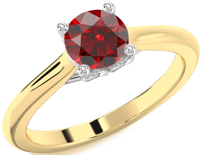 Garnet Gold Silver Round Solitaire Engagement Ring