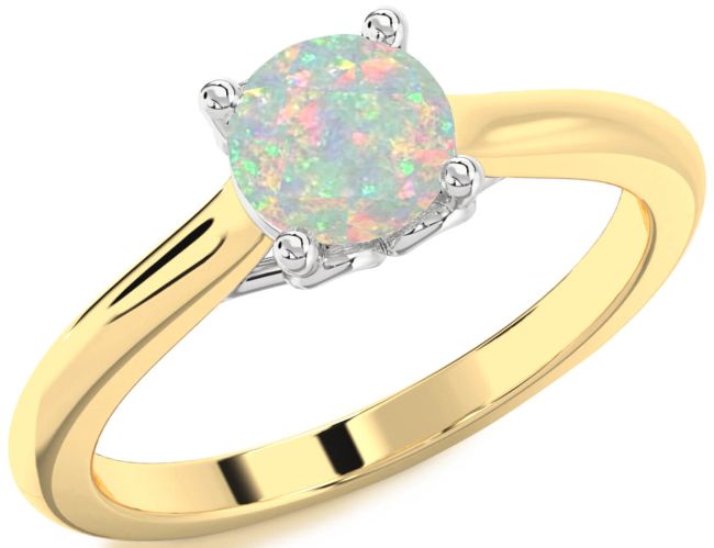 Opal Gold Silver Round Solitaire Engagement Ring