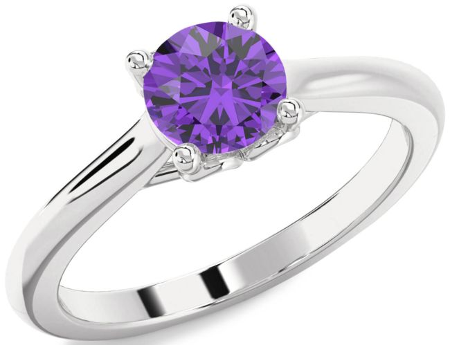 Amethyst Silver Round Solitaire Engagement Ring