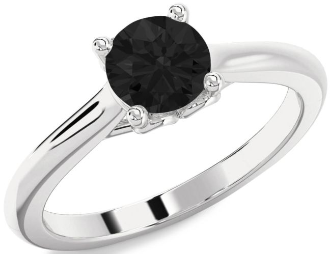 Black Diamond Silver Round Solitaire Engagement Ring