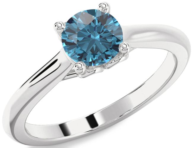 Blue Diamond Silver Round Solitaire Engagement Ring