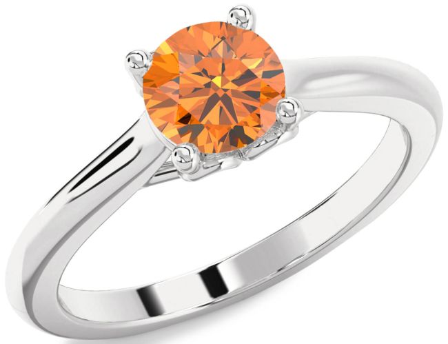 Citrine Silver Round Solitaire Engagement Ring