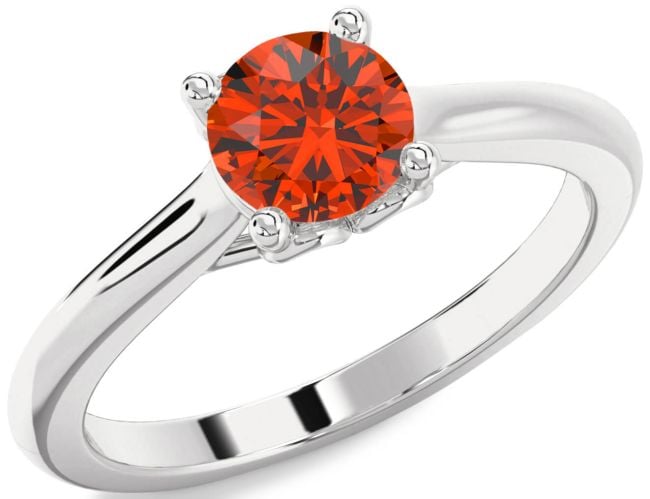 Fire Opal Silver Round Solitaire Engagement Ring