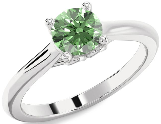 Green Diamond Silver Round Solitaire Engagement Ring