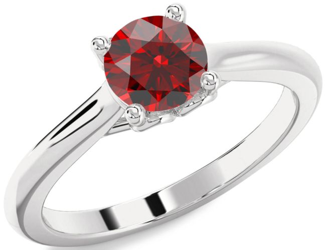 Garnet Silver Round Solitaire Engagement Ring