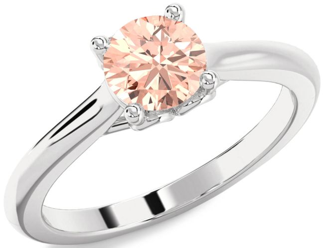 Morganite Silver Round Solitaire Engagement Ring