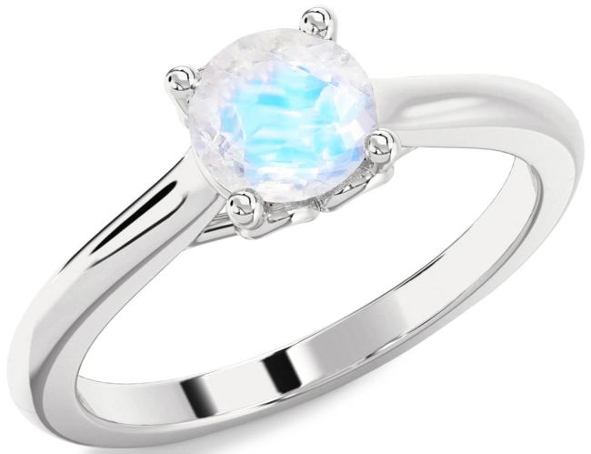 Moonstone Silver Round Solitaire Engagement Ring