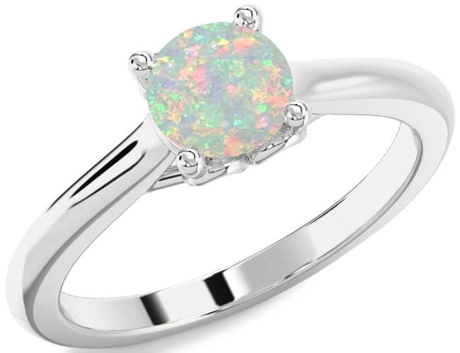 Opal Silver Round Solitaire Engagement Ring